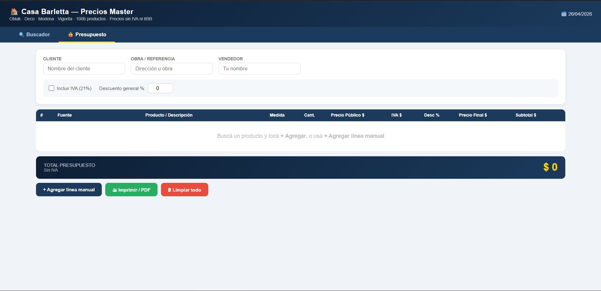 Casa Barletta — Precios Master