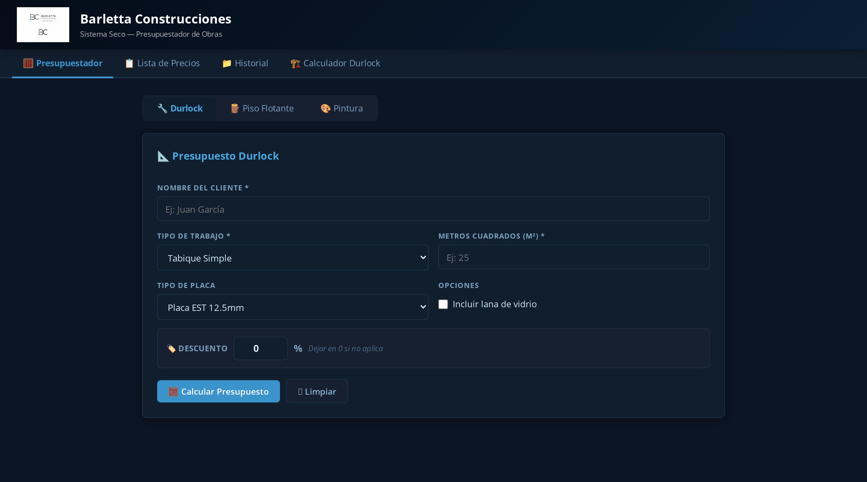 Barletta Construcciones — Presupuestador